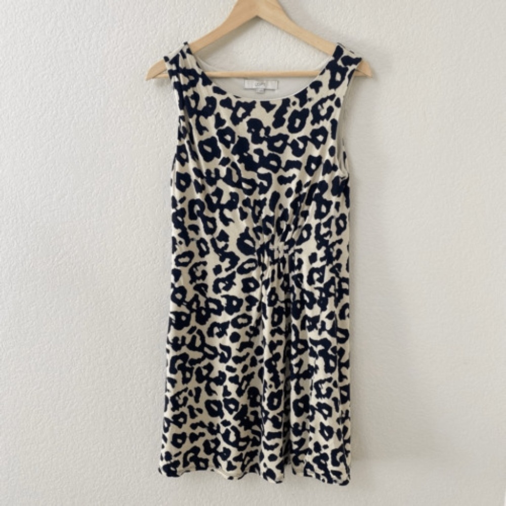 LOFT Sleeveless Dress Size Medium Tan Black Animal Print